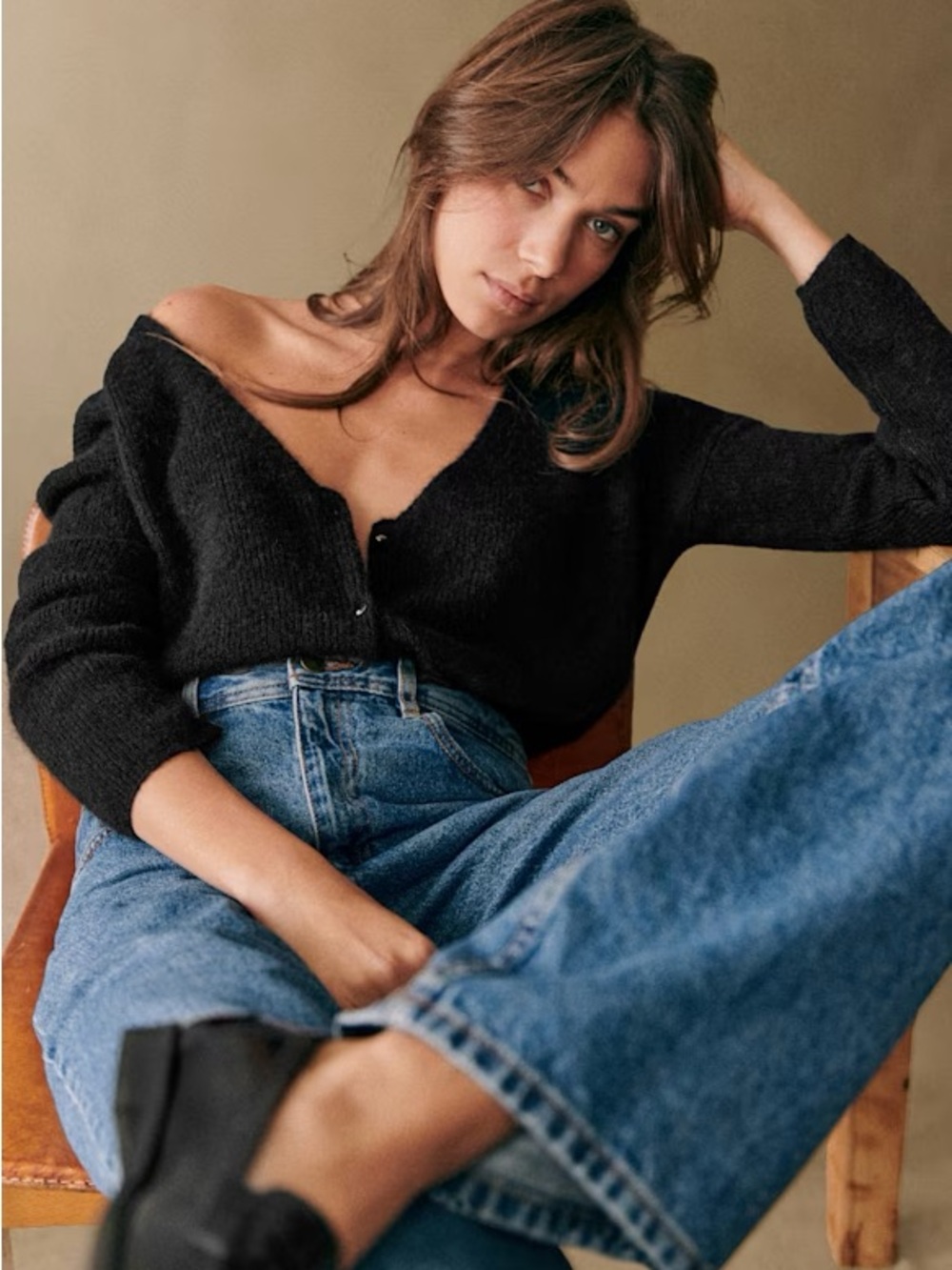 Sezane Barry Cardigan Mohair Alpaca V-Neck Knit Women’s Button- XS - GUC